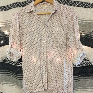 Pink Geometric Button-Up Blouse